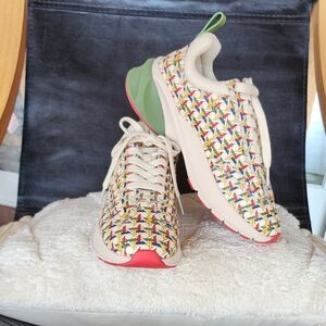 Tory Burch French Cream Basketweave Good Luck Leather Trainer Size 8 EUC